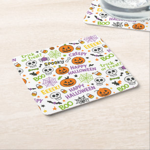 Dessous-de-verre Carré En Papier Citrouille éffrayant et amusant - Motif Halloween 