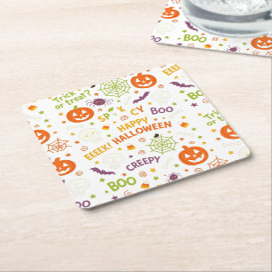 Dessous-de-verre Carré En Papier Citrouille éffrayant et amusant - Motif Halloween 