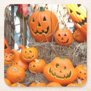 Dessous-de-verre Carré En Papier Citrouille halloween Jack-o'-lantern orange citrou