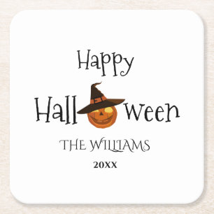 Dessous-de-verre Carré En Papier Citrouille Happy Halloween personnalisé