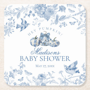 Dessous-de-verre Carré En Papier Citrouille Toile Bleue Florale Bébé Fête de Naissa
