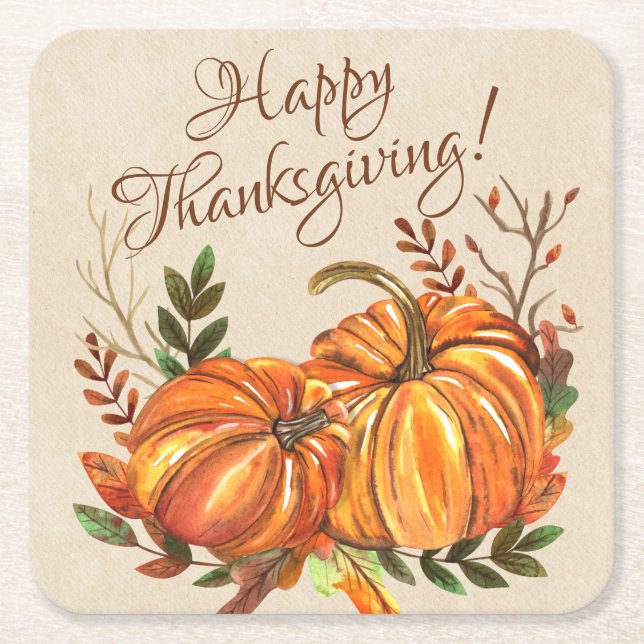 Dessous-de-verre Carré En Papier Citrouilles de Thanksgiving (Devant)