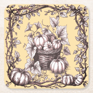Dessous-de-verre Carré En Papier Citrouilles d'Halloween avec feuilles d'automne
