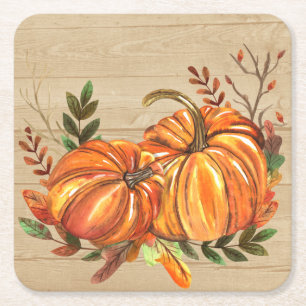 Dessous-de-verre Carré En Papier Citrouilles Feuillues d'Automne Rustiques