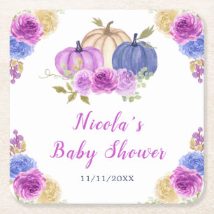 Dessous-de-verre Carré En Papier Citrouilles Fleuris Violet et Bleu Marine Baby Sho