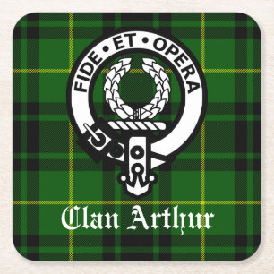 Dessous-de-verre Carré En Papier Clan Arthur Crest Badge & Tartan