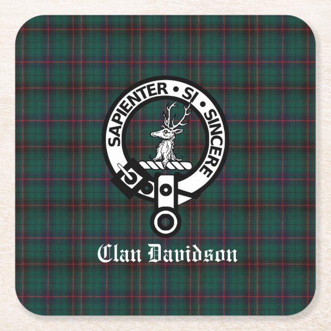 Dessous-de-verre Carré En Papier Clan Davidson Crest Badge et Tartan (Devant)