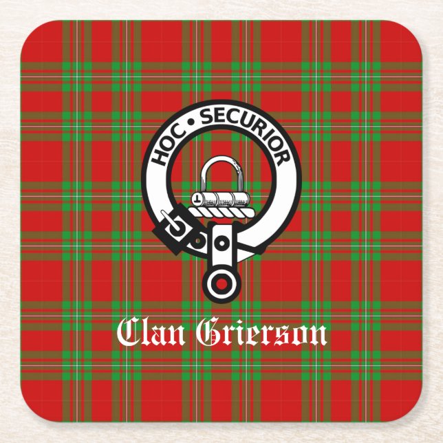 Dessous-de-verre Carré En Papier Clan Grierson Crest Badge & Tartan (Devant)