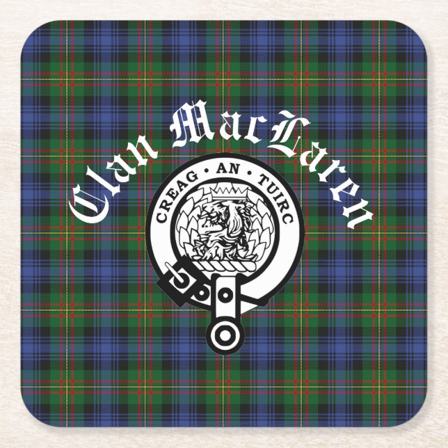 Dessous-de-verre Carré En Papier Clan MacLaren Crest Badge & Tartan personnalisable (Devant)