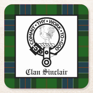 Dessous-de-verre Carré En Papier Clan Sinclair Crest Badge et Tartan