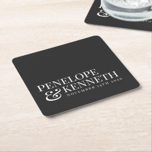 Dessous-de-verre Carré En Papier Classic Elegant Noir Simple Noms De Mariage Person