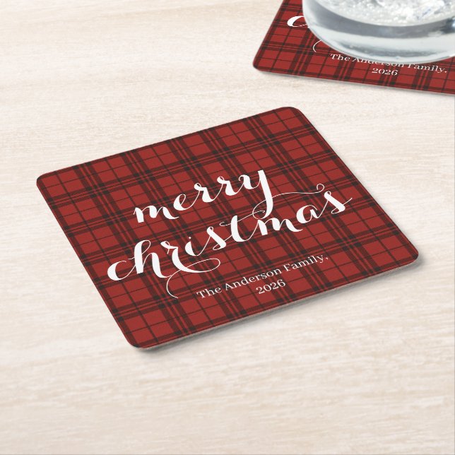Dessous-de-verre Carré En Papier Classic Plaid Merry Christmas Festive -  (Incliné)