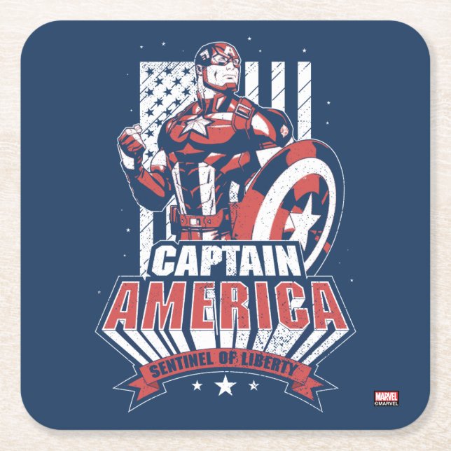Dessous-de-verre Carré En Papier Classiques Avengers | Captain America Liberté Rétr (Devant)