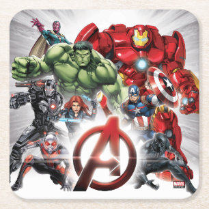 Dessous-de-verre Carré En Papier Classiques Avengers   Groupe Avengers Logo Lumineu