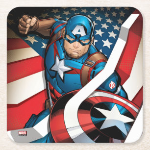Dessous-de-verre Carré En Papier Classiques des Avengers Captain America avec des