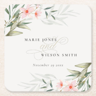 Dessous-de-verre Carré En Papier Classy Rustic Blush Greenery Floral Bunch Mariage