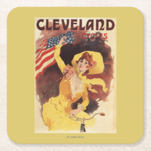 Dessous-de-verre Carré En Papier Cleveland va à vélo la fille américaine en jaun