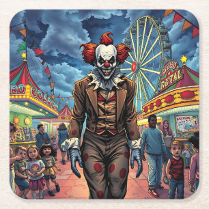 Dessous-de-verre Carré En Papier Clown éffrayant au style comique du Carnaval