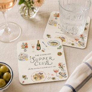 Dessous-de-verre Carré En Papier Club de Souper Côtiers Fantaisiste Aquarelle