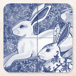 Dessous-de-verre Carré En Papier Cobalt Blue Rabbit Chinoiserie Dedham Delft Navy