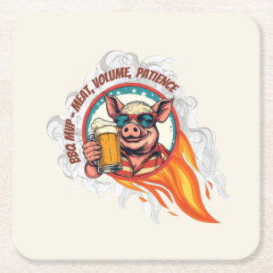 Dessous-de-verre Carré En Papier Cochon de BBQ drôle avec lunettes de soleil Bière 