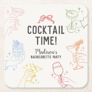Dessous-de-verre Carré En Papier Cocktail coloré Parti Retro Bachelorette Party