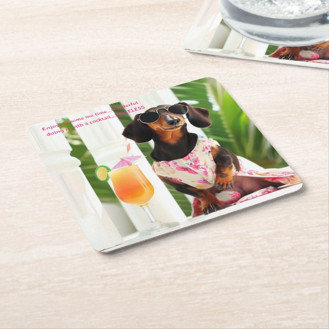 Dessous-de-verre Carré En Papier Cocktail Dachshund Drink Coasters (Incliné)