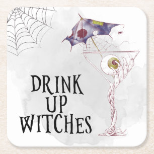 Dessous-de-verre Carré En Papier Cocktail Halloween Boire jusqu'à sorcières fête