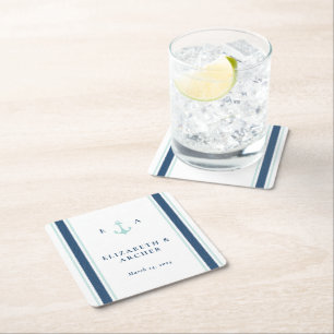 Dessous-de-verre Carré En Papier Cocktail Mariage Monogramme nautique