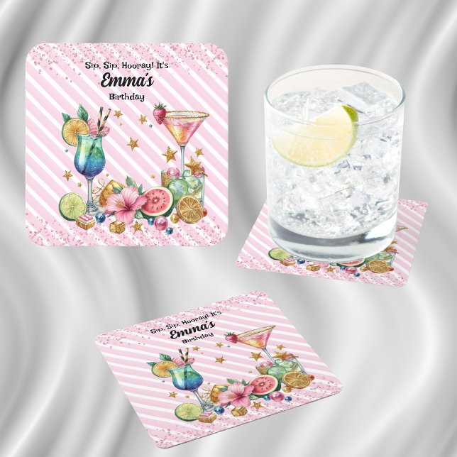 Dessous-de-verre Carré En Papier Cocktail rose Parties scintillant bonbon Anniversa (Créateur téléchargé)