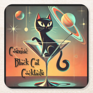 Dessous-de-verre Carré En Papier Cocktails de chat noir cosmique futuriste atomique