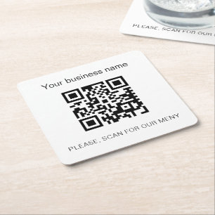 Dessous-de-verre Carré En Papier Code QR de menu de restaurant bar affaires noir bl