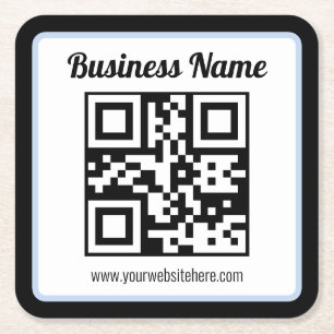Dessous-de-verre Carré En Papier Code QR éditable & Texte avec bordure bleu clair