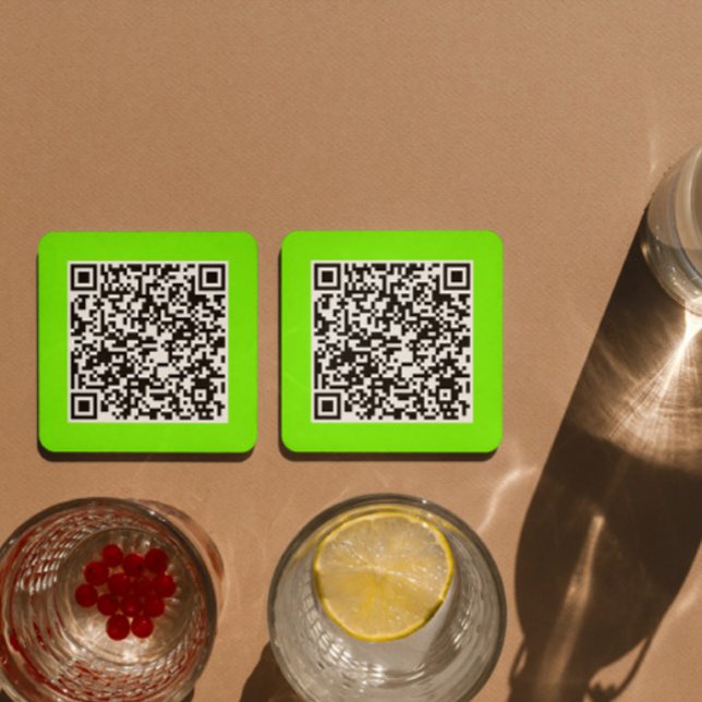 Dessous-de-verre Carré En Papier Code QR en vert fluorescent (Créateur téléchargé)