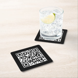 Dessous-de-verre Carré En Papier Code QR Entreprise Entreprise minimaliste Noir