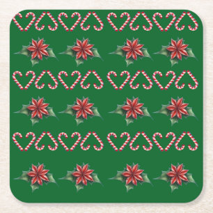 Dessous-de-verre Carré En Papier Cœur de Canne en Sucre et Motif de Houx – Noël Fes