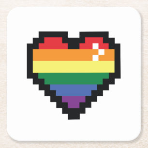 Dessous-de-verre Carré En Papier Coeur de pixel arc-en-ciel