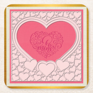 Dessous-de-verre Carré En Papier Cœur Rose Élégant Joyeuse Saint-Valentin Élégant