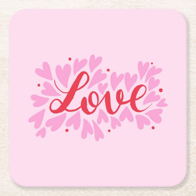 Dessous-de-verre Carré En Papier Coeurs d'amour - rose et rouge (Devant)