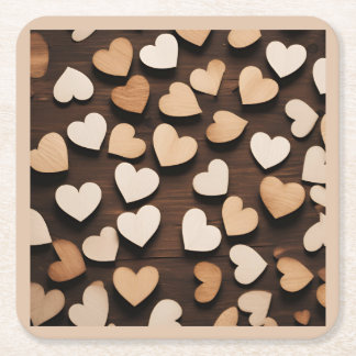 Dessous-de-verre Carré En Papier Coeurs en bois Beige Love Décor Décontracté intemp