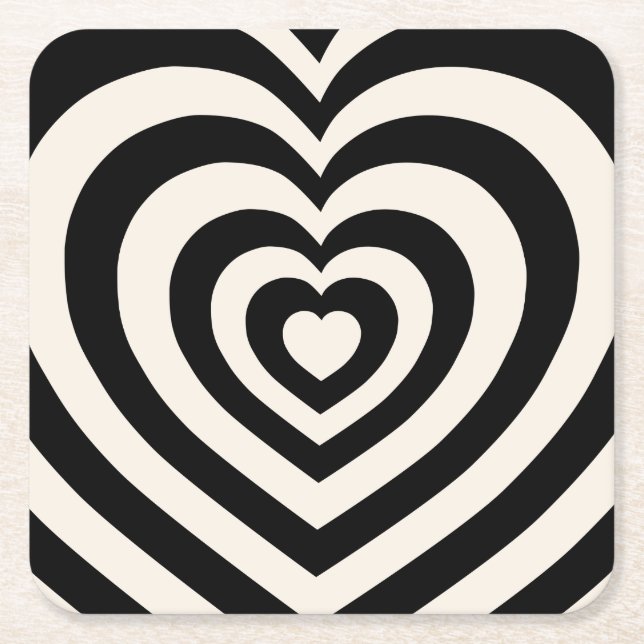 Dessous-de-verre Carré En Papier Coeurs Noirs Et Crèmes Blancs (Devant)