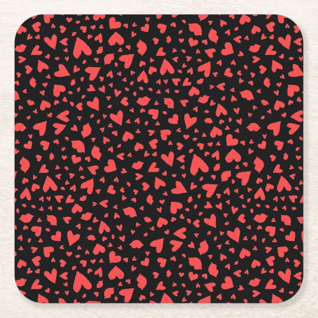 Dessous-de-verre Carré En Papier Coeurs rouges et baisers (Devant)