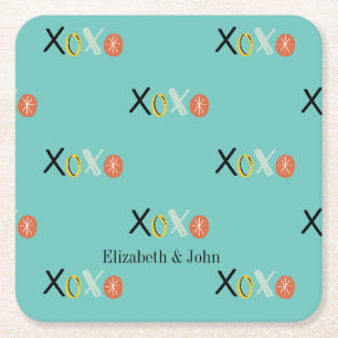 Dessous-de-verre Carré En Papier Cœurs "XOXO" Cool de la Saint-Valentin Vert menthe