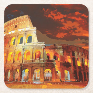 Dessous-de-verre Carré En Papier Colisée Italie Rome Voyage Art Vintage