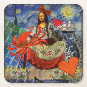 Dessous-de-verre Carré En Papier Collage Nuit étoilée de Mona Lisa : Surréalisme fa