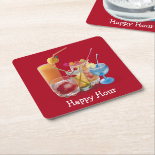 Dessous-de-verre Carré En Papier Collection de cocktails sur fond rouge