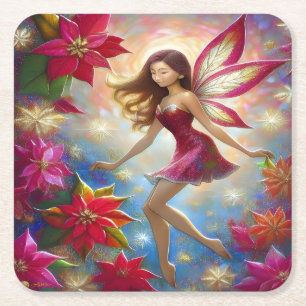 Dessous-de-verre Carré En Papier Collection de fées de Noël - Cheveux Brown rougeât