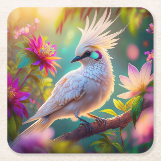 Dessous-de-verre Carré En Papier Colombe fantaisiste à plumage juvénile crêté