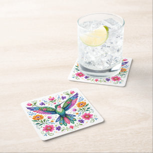 Dessous-de-verre Carré En Papier Colore colibri art Flok