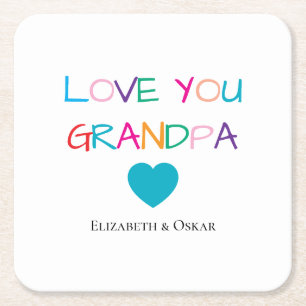 Dessous-de-verre Carré En Papier Coloré "Love You Grandpa" - Amusant & Coeur